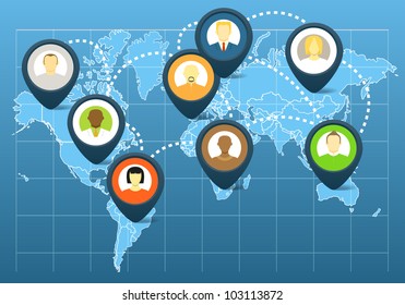 Esquema de red social mundial en el mapa de la tierra