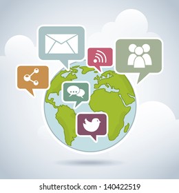 world social over sky background vector illustration