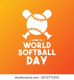 World Softball Day. June 13. Gradiend orange background. Eps 10.