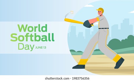 World Softball Day on june 13 business brochure flyer banner design horizontal template vector, cover presentation abstract, modern publication poster and flag-banner, layout in rectangle size.