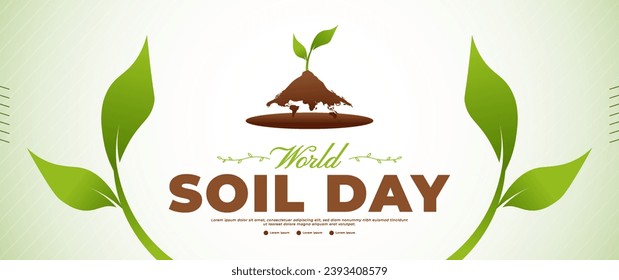 World soil day banner design with brown soil elements and green plants