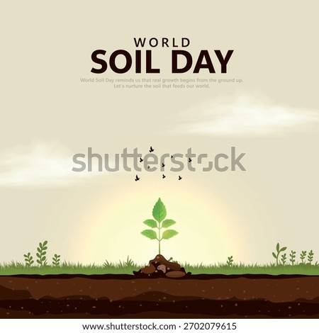 World Soil Day December 5th plant on land with sunlight background. Creative vector poster.