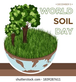 World Soil day and Earth day - vector illustration of an environmental concept to save the world. Isometric about caring for the earth and soil. Suitable for greeting card, banner and poster