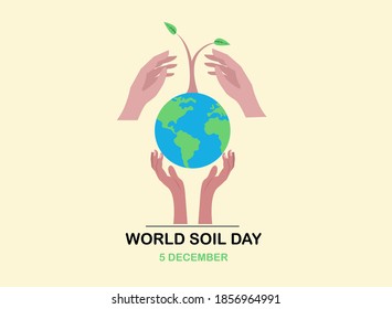 World Soil Day Vector Concept: Volunteer hands are protecting earth planet and green seed with World Soil Day text