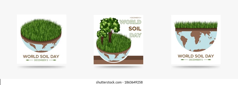 World Soil day - vector illustration of an environmental concept to save the world. Isometric and flat set about caring for the earth and soil. Suitable for greeting card, horizontal banner, poster