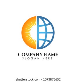 world solar energy logo template. Vector illustration Icon Logo Template Sun and globe