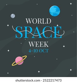 World Space Week 4 to 10 October. Space week celebration cover banner with earth globe, space, stars vector eps