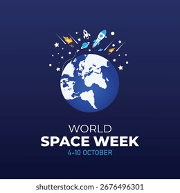 World Space Week. 4-10 October. Holiday concept. Template for background with banner, poster and card. Vector illustration.