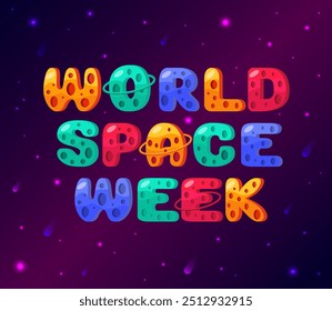 World Space Week Banner. Cosmic Galaxy Background. Universe and Cosmos Theme.