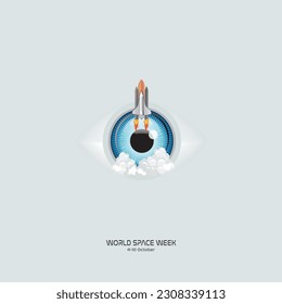 World Space Week. October 4-10. Holiday concept. Template for background, banner, card, poster with text inscription.