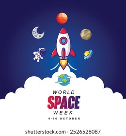World Space Week. October 4-10. Holiday concept. Template for background, banner, card, poster with text inscription.
