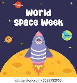 Semana Mundial do Espaço. Adequado para ilustração gráfica de design plano para postagem de mídia social modelo, design de panfleto, ilustração plana, banner, cartaz, cartão de saudação, etc