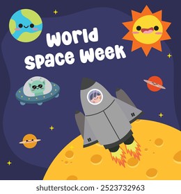 World Space Week. Suitable for flat design graphic illustration for template social media post, flyer design, flat illustration, banner, poster, greeting card, etc