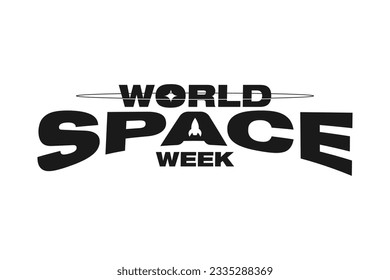 World Space Week Typographic Design Isolated on White Background. Rocket ship silhouette. Vector Illustration. EPS 10.