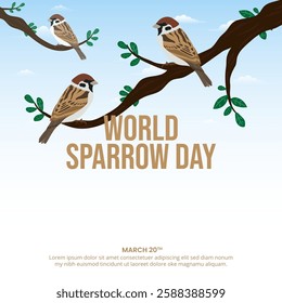 World Sparrow Day design with sparrows on a tree