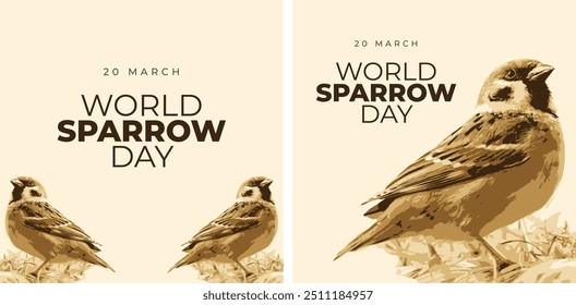 World Sparrow Day, held on 20 March. Vector illustration of the date of sparrows. Cute sparrow card for sparrow day.
