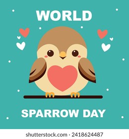 World Sparrow Day. March 20. Cute hand drawn bird. Vector illustration
