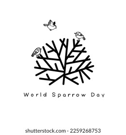 Vector del Día Mundial del Esparrow. Personaje de dibujos animados de gorrión pardo. Afiche del Día del Espurio, 20 de marzo. Día importante