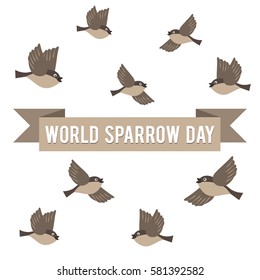 World Sparrow Day. Vector Illustration for the holiday bird. Space for text