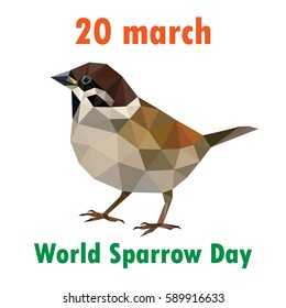 World Sparrow Day. Vector illustration of polygonal sparrows.