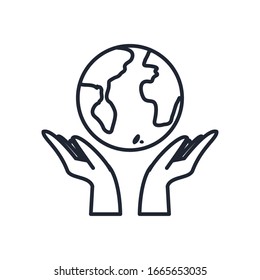 World sphere over hands line style icon design, Planet continent earth globe ocen sea universe science and map theme Vector illustration