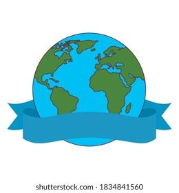 World sphere with ribbon design, Planet continent earth and globe theme Vector illustration
