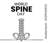 World spine day in october line art. Human spine in one line on a white background. The concept of health, strength, musculoskeletal system, spinal discs, diseases, illustration, eps