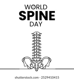 World spine day in october line art. Human spine in one line on a white background. The concept of health, strength, musculoskeletal system, spinal discs, diseases, illustration, eps