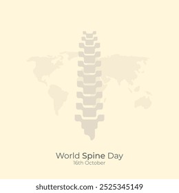 Día Mundial de la Columna. Carga mundial de dolor de columna y discapacidad, con el mapa mundial y la columna vertebral en el fondo. Vector 2d, apto para Elementos de diseño, salud, material de estudio y eventos.