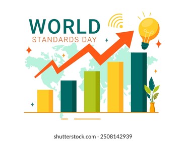 World Standards Day Vector Illustration on October 14 featuring a Globe, Stopwatch, Ruler Scale, and Quality Board in a Flat Style Cartoon Background