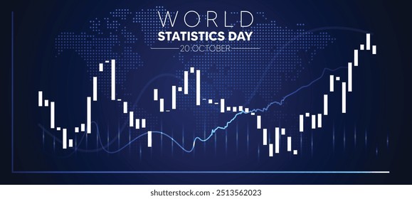 Gráfico do Dia Mundial das Estatísticas 20 de outubro sobre pôster vetorial pontilhado do mapa mundial