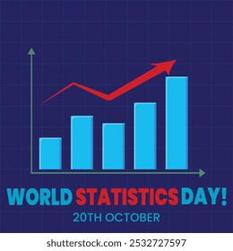 World Statistics Day banner, post. 16th October Statistics day celebration banner with growth states in form of bar graphs, pie charts in blue theme. The day honors achievements of statisticians.