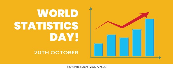 World Statistics Day banner, post. 16th October Statistics day celebration banner with growth states in form of bar graphs, pie charts in blue theme. The day honors achievements of statisticians.