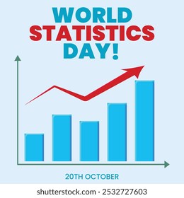 World Statistics Day banner, post. 16th October Statistics day celebration banner with growth states in form of bar graphs, pie charts in blue theme. The day honors achievements of statisticians.