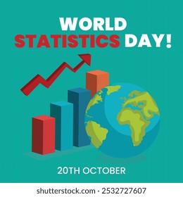 World Statistics Day banner, post. 16th October Statistics day celebration banner with growth states in form of bar graphs, pie charts in blue theme. The day honors achievements of statisticians.