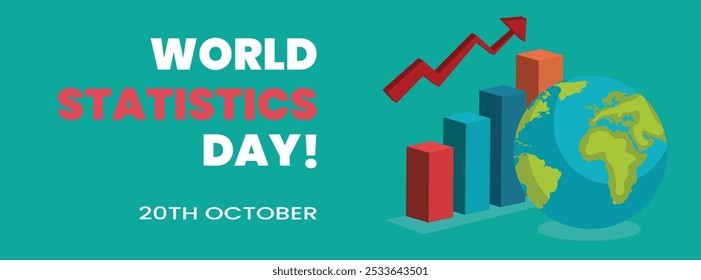 World Statistics Day banner, post. 16th October Statistics day celebration banner with growth states in form of bar graphs, pie charts in blue theme. The day honors achievements of statisticians.