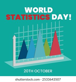 World Statistics Day banner, post. 16th October Statistics day celebration banner with growth states in form of bar graphs, pie charts in blue theme. The day honors achievements of statisticians.