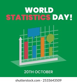 World Statistics Day banner, post. 16th October Statistics day celebration banner with growth states in form of bar graphs, pie charts in blue theme. The day honors achievements of statisticians.