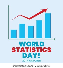 World Statistics Day banner, post. 16th October Statistics day celebration banner with growth states in form of bar graphs, pie charts in blue theme. The day honors achievements of statisticians.