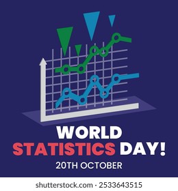 World Statistics Day banner, post. 16th October Statistics day celebration banner with growth states in form of bar graphs, pie charts in blue theme. The day honors achievements of statisticians.