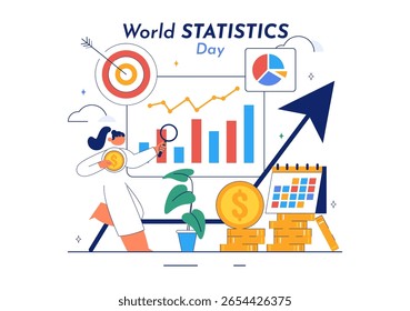 World Statistics Day Vector Illustration Featuring Data Calculation for Socioeconomic Planning and Policy Formulation in a Flat Background