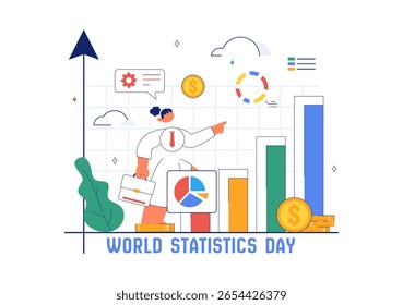 Ilustración vectorial del Día Mundial de la Estadística con cálculo de datos para la planificación socioeconómica y la formulación de políticas en un contexto plano