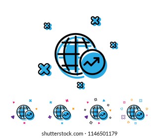 World Statistics line icon. Report chart or Sales growth sign. Data Analysis graph symbol. Line icon with geometric elements. Bright colourful design. Vector