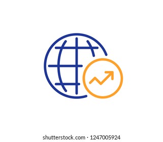 World Statistics line icon. Report chart or Sales growth sign. Data Analysis graph symbol. Colorful outline concept. Blue and orange thin line color icon. World Statistics Vector