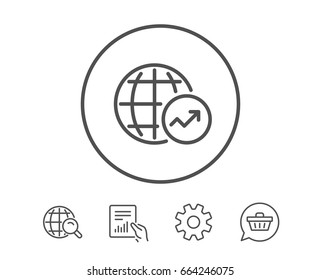 World Statistics line icon. Report chart or Sales growth sign. Data Analysis graph symbol. Hold Report, Service and Global search line signs. Shopping cart icon. Editable stroke. Vector