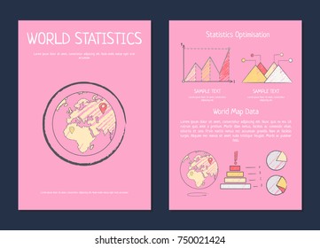 World statistics optimization process methods analysis with Earth planet icon and data analysis. Vector illustration with analytics on pink background