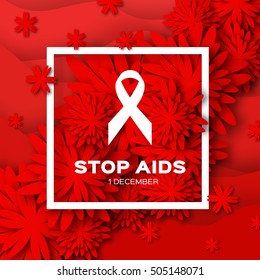 World Stop Aids Day on red origami background. Awareness.