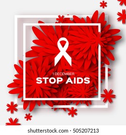 World Stop Aids Day on red origami background. Awareness.