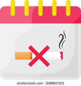 World Stop Smoking Day Concept, Cross Sign with Calendar Vector color Icon Design, No Tobacco day Symbol, Quit smoking Sign, Cigarette or Smoker Stock Illustration