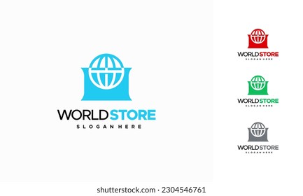 Diseño del logotipo de la tienda mundial vectores concepto de diseño de logotipo de tienda en línea plantilla de diseños de logotipo